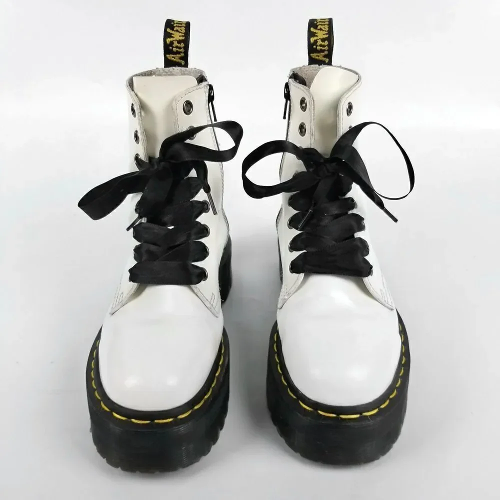 Dr. Martens Jadon Ribbon Dolls Kill White Leather Platform Combat Boots 5 Grunge